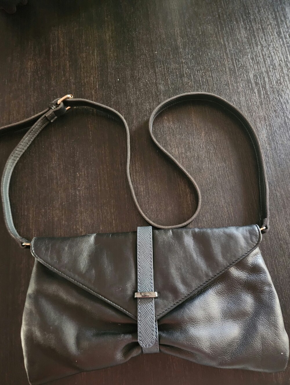 Sondra Roberts Black Leather Envelope Crossbody Clutch